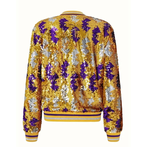 Gold, Purple and Silver Sequins Bomber Jacket - Picture 6 of 9